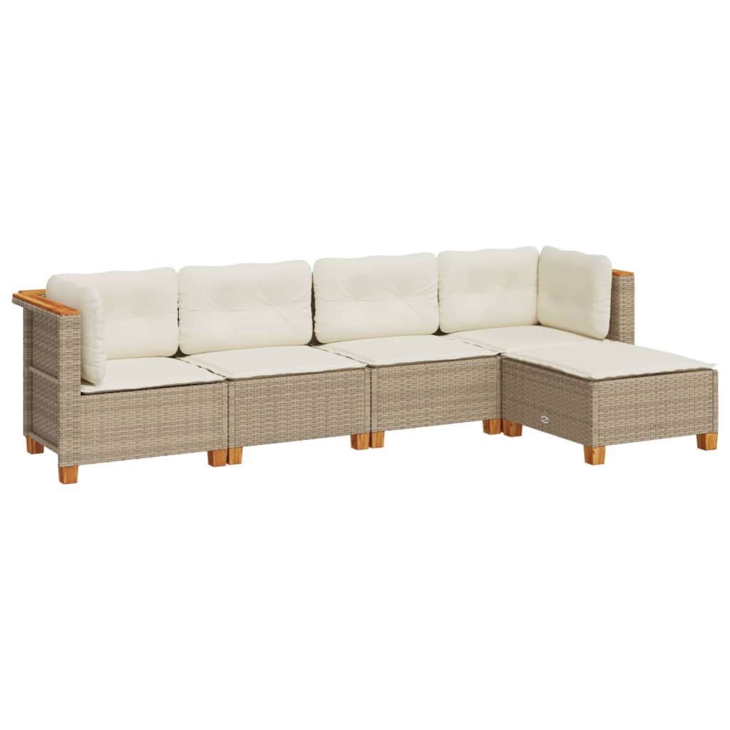 5-tlg. Garten-Sofagarnitur mit Kissen Beige Poly Rattan