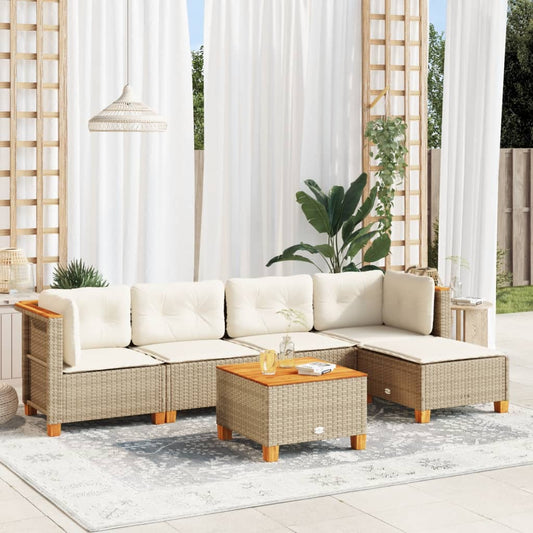 6-tlg. Garten-Sofagarnitur mit Kissen Beige Poly Rattan