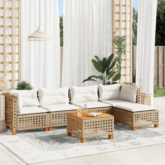 6-tlg. Garten-Sofagarnitur mit Kissen Beige Poly Rattan