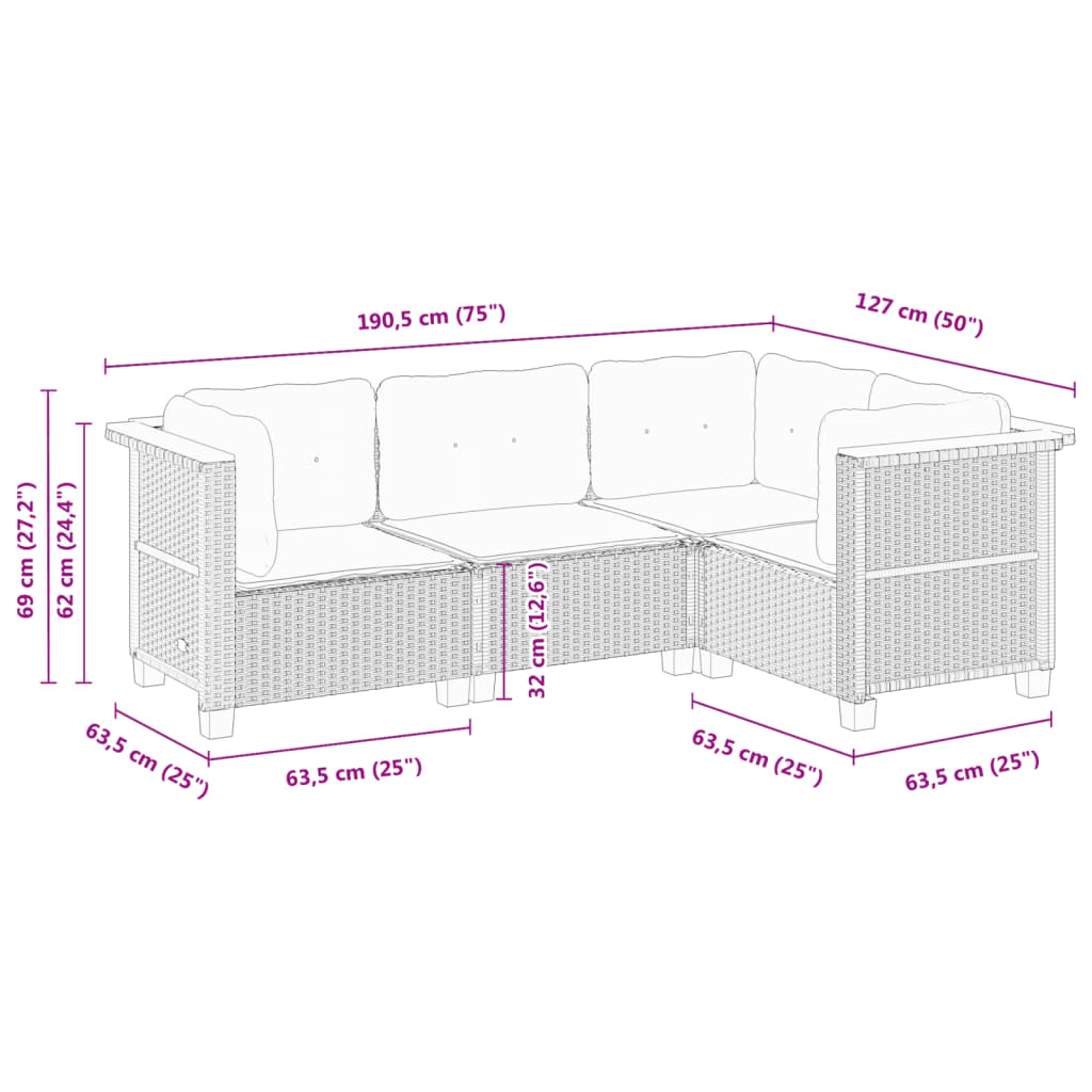 4-tlg. Garten-Sofagarnitur mit Kissen Beige Poly Rattan