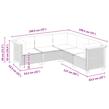 5-tlg. Garten-Sofagarnitur mit Kissen Beige Poly Rattan