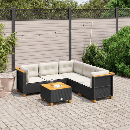 6-tlg. Garten-Sofagarnitur mit Kissen Schwarz Poly Rattan