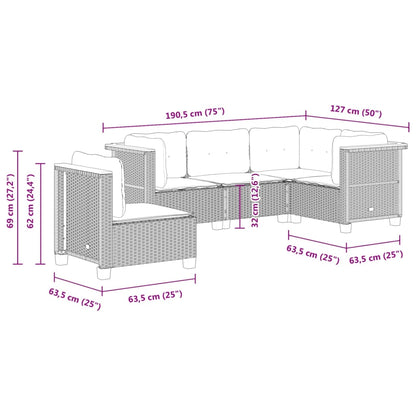 5-tlg. Garten-Sofagarnitur mit Kissen Beige Poly Rattan