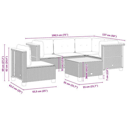 6-tlg. Garten-Sofagarnitur mit Kissen Schwarz Poly Rattan