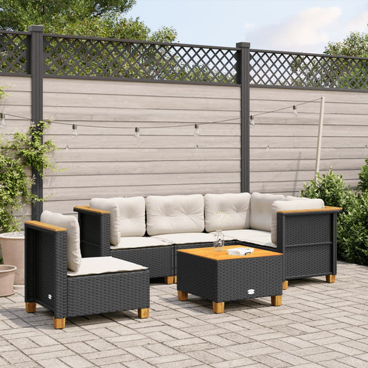 6-tlg. Garten-Sofagarnitur mit Kissen Schwarz Poly Rattan