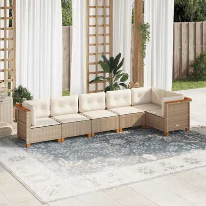 6-tlg. Garten-Sofagarnitur mit Kissen Beige Poly Rattan