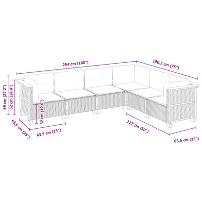 6-tlg. Garten-Sofagarnitur mit Kissen Beige Poly Rattan