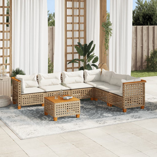 7-tlg. Garten-Sofagarnitur mit Kissen Beige Poly Rattan