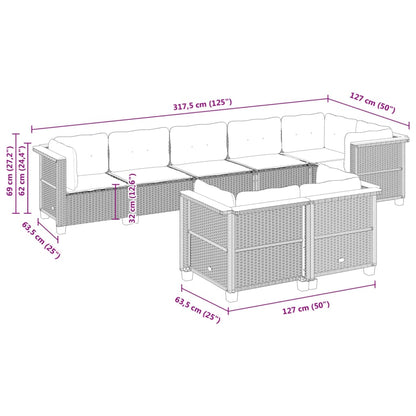 8-tlg. Garten-Sofagarnitur mit Kissen Schwarz Poly Rattan