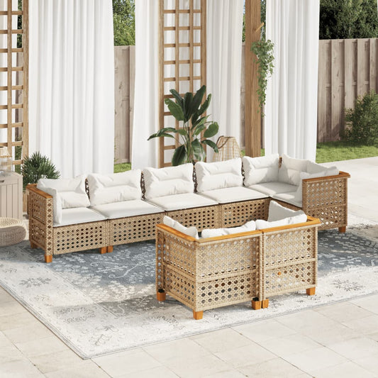 8-tlg. Garten-Sofagarnitur mit Kissen Beige Poly Rattan