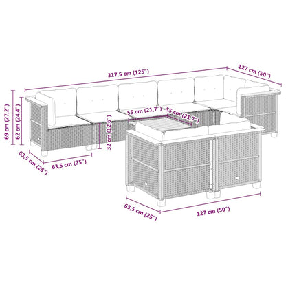 9-tlg. Garten-Sofagarnitur mit Kissen Beige Poly Rattan