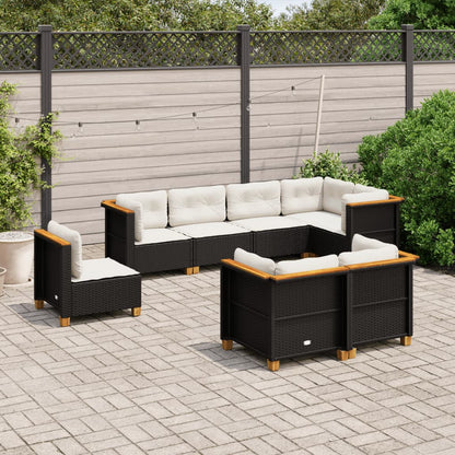 8-tlg. Garten-Sofagarnitur mit Kissen Schwarz Poly Rattan