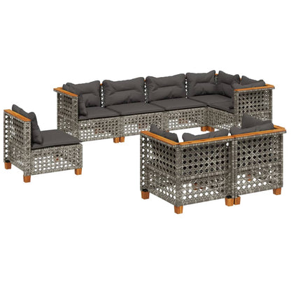 8-tlg. Garten-Sofagarnitur mit Kissen Grau Poly Rattan