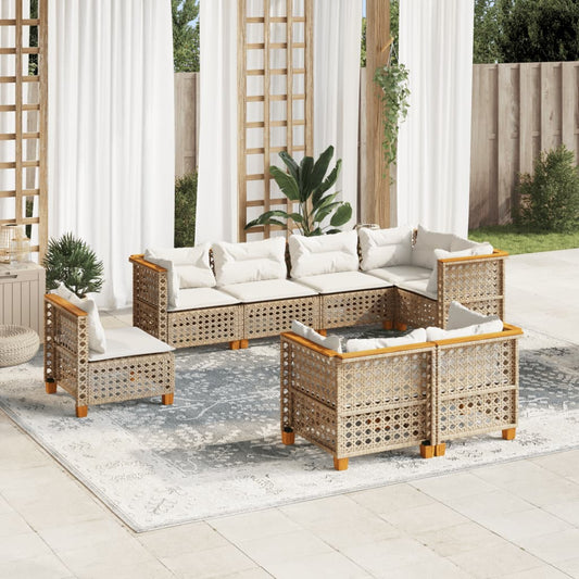 8-tlg. Garten-Sofagarnitur mit Kissen Beige Poly Rattan