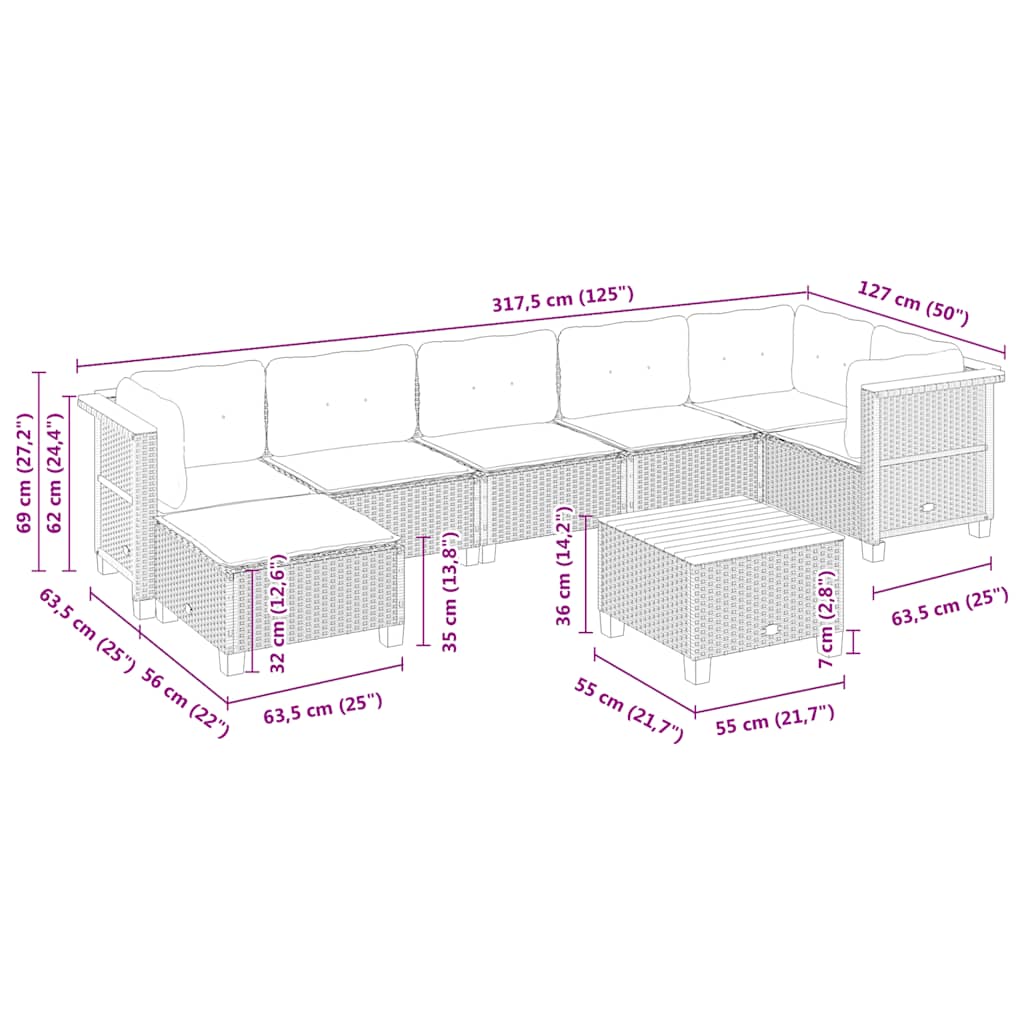 8-tlg. Garten-Sofagarnitur mit Kissen Beige Poly Rattan