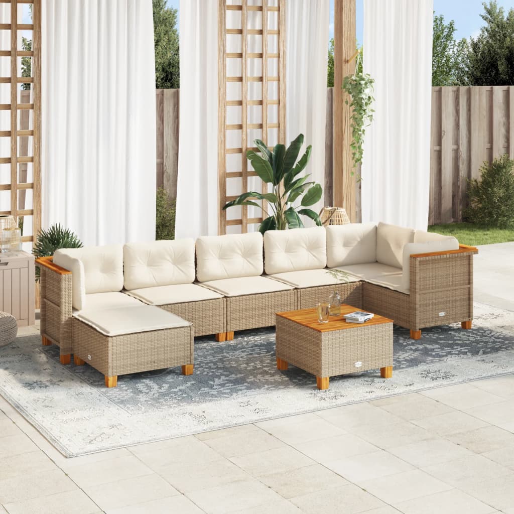 8-tlg. Garten-Sofagarnitur mit Kissen Beige Poly Rattan