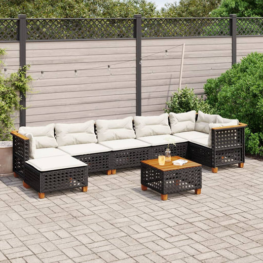 8-tlg. Garten-Sofagarnitur mit Kissen Schwarz Poly Rattan