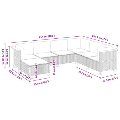 7-tlg. Garten-Sofagarnitur mit Kissen Beige Poly Rattan