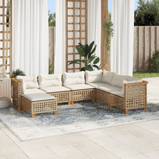 7-tlg. Garten-Sofagarnitur mit Kissen Beige Poly Rattan