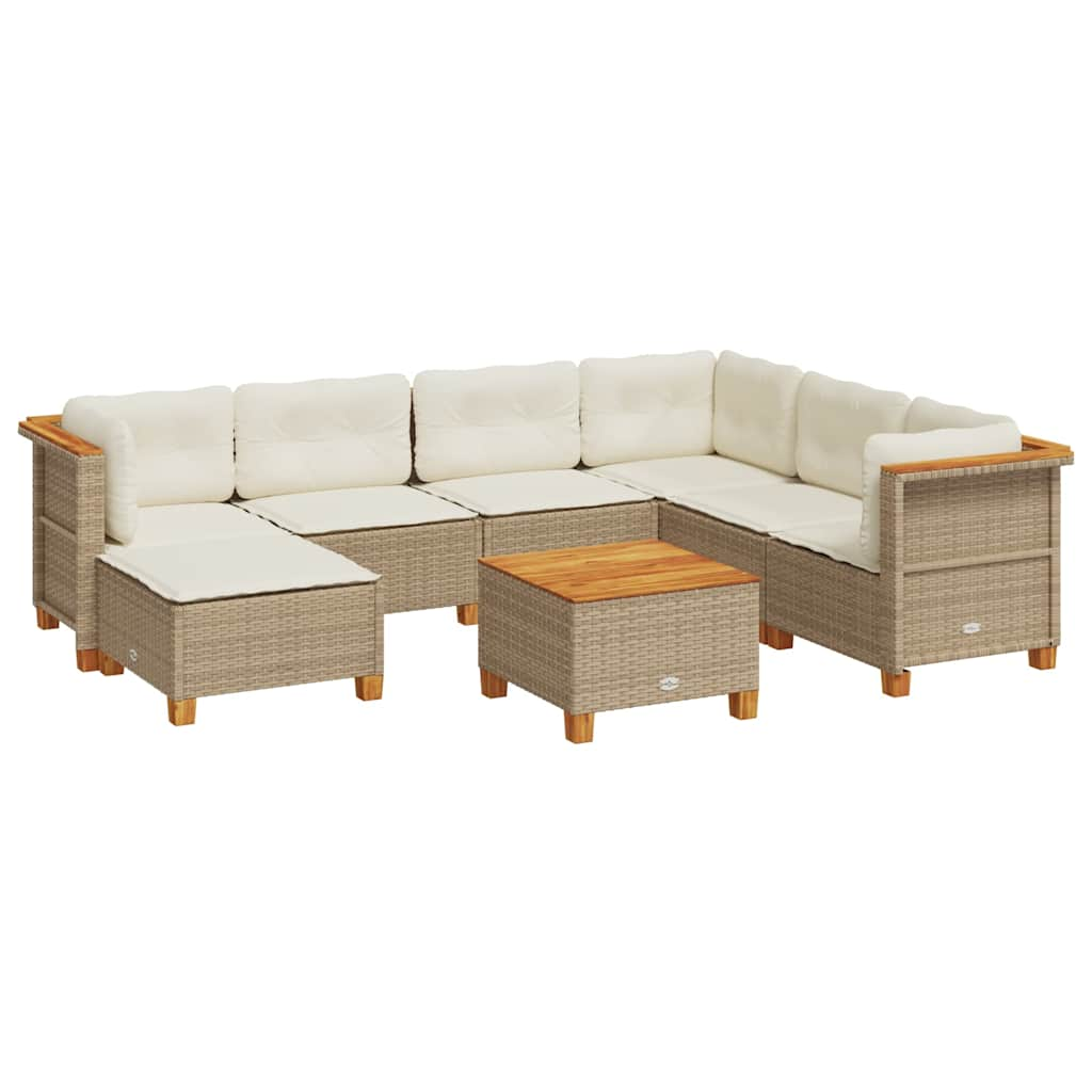 8-tlg. Garten-Sofagarnitur mit Kissen Beige Poly Rattan