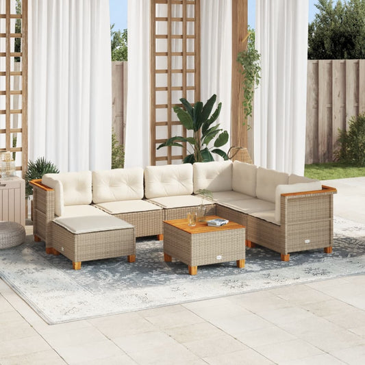 8-tlg. Garten-Sofagarnitur mit Kissen Beige Poly Rattan