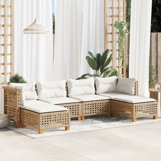 6-tlg. Garten-Sofagarnitur mit Kissen Beige Poly Rattan