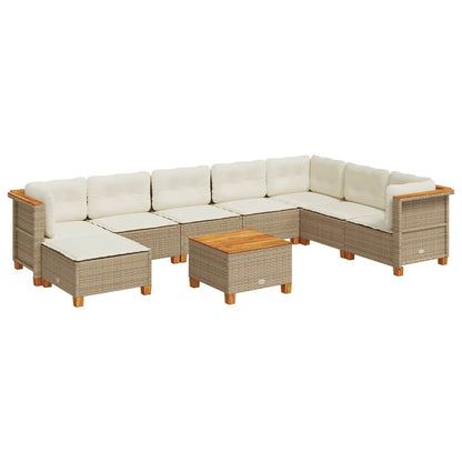 9-tlg. Garten-Sofagarnitur mit Kissen Beige Poly Rattan