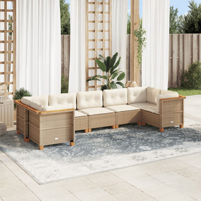 7-tlg. Garten-Sofagarnitur mit Kissen Beige Poly Rattan