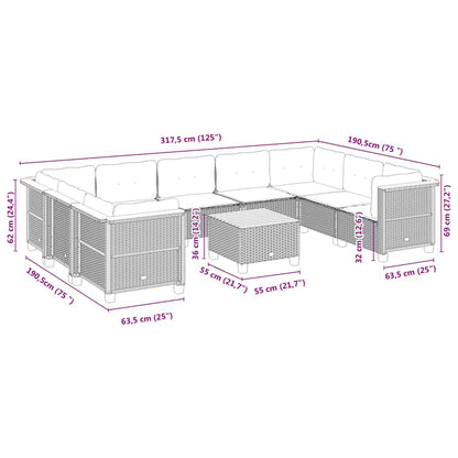 10-tlg. Garten-Sofagarnitur mit Kissen Beige Poly Rattan