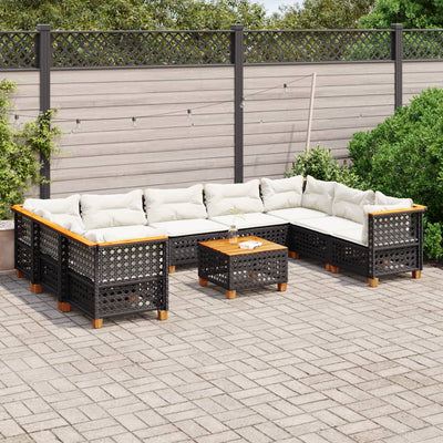 10-tlg. Garten-Sofagarnitur mit Kissen Schwarz Poly Rattan