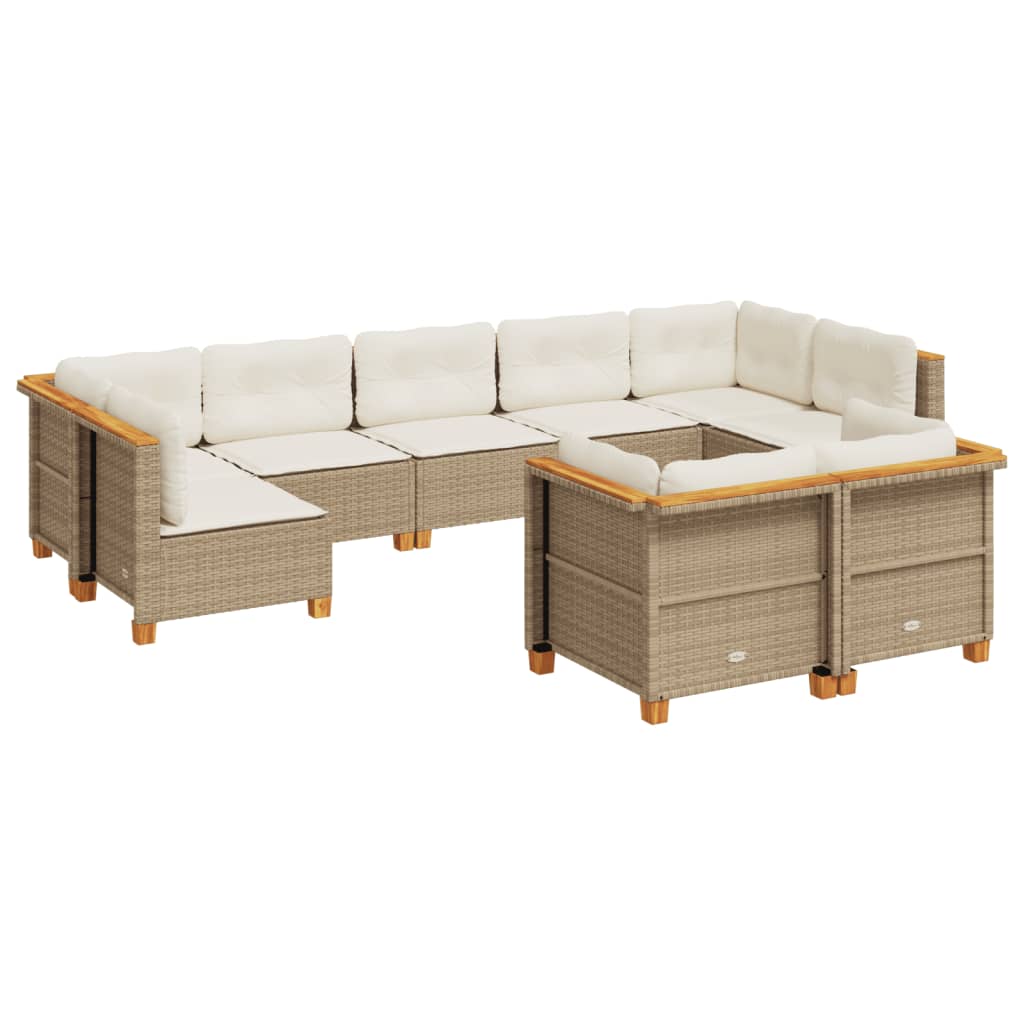 9-tlg. Garten-Sofagarnitur mit Kissen Beige Poly Rattan