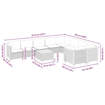 10-tlg. Garten-Sofagarnitur mit Kissen Grau Poly Rattan