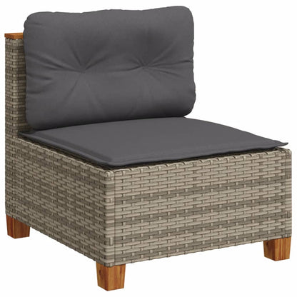 11-tlg. Garten-Sofagarnitur mit Kissen Grau Poly Rattan