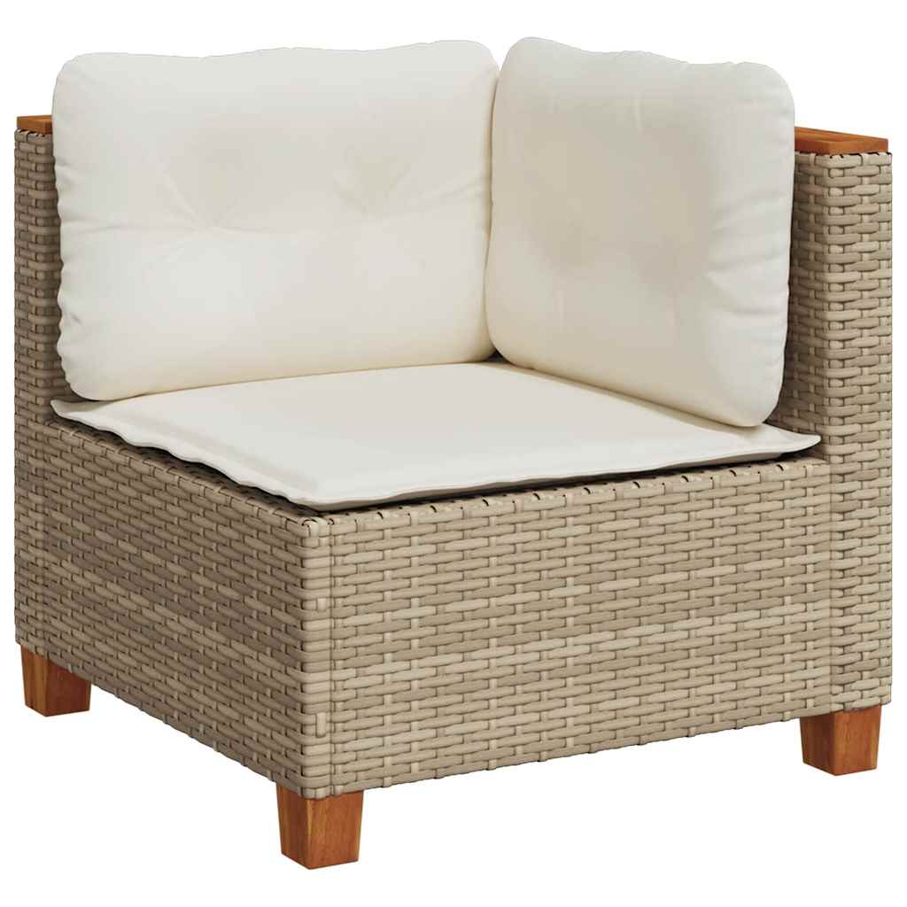 11-tlg. Garten-Sofagarnitur mit Kissen Beige Poly Rattan