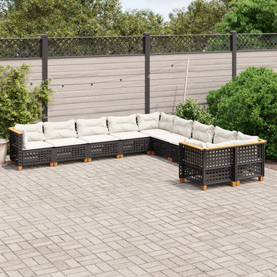 10-tlg. Garten-Sofagarnitur mit Kissen Schwarz Poly Rattan