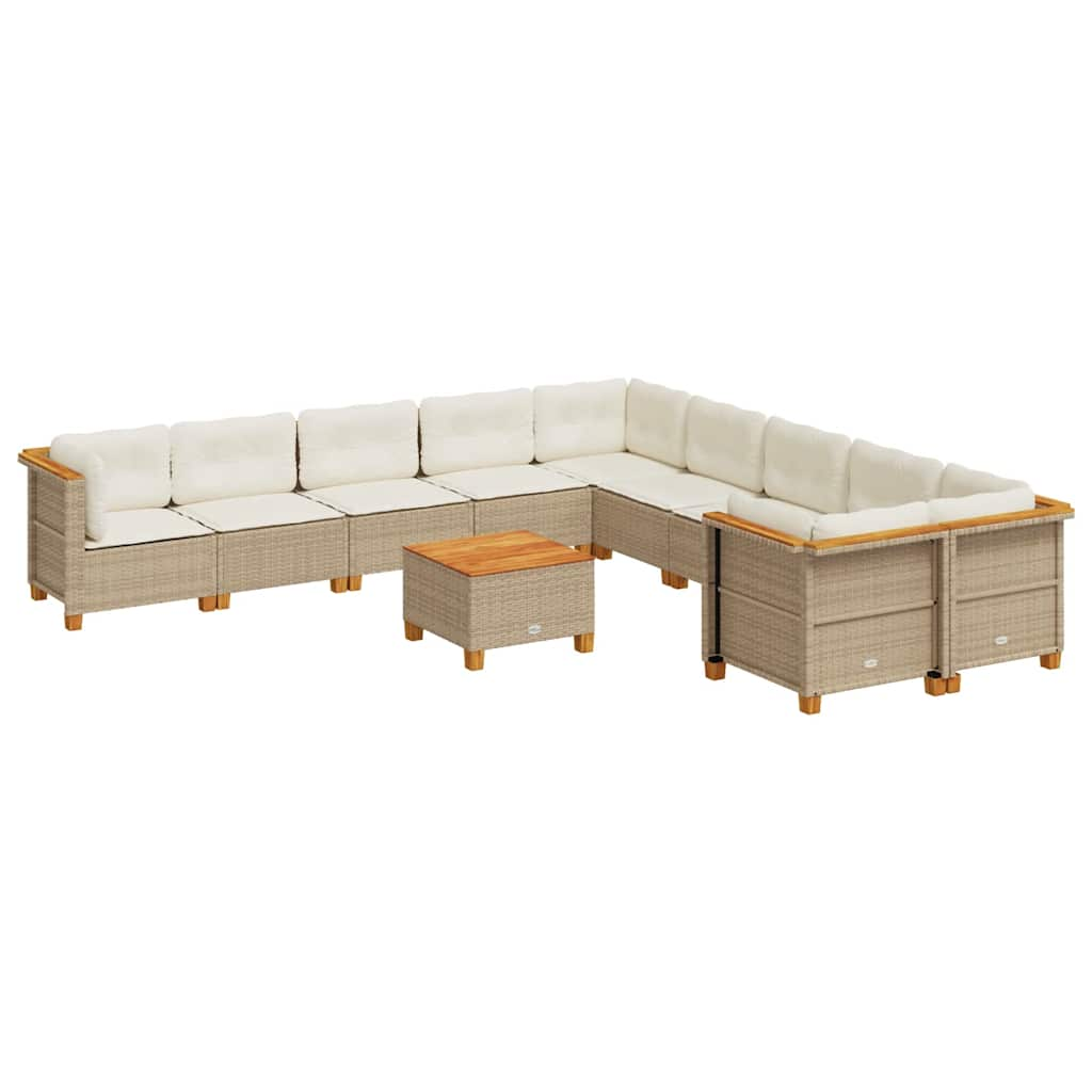 11-tlg. Garten-Sofagarnitur mit Kissen Beige Poly Rattan