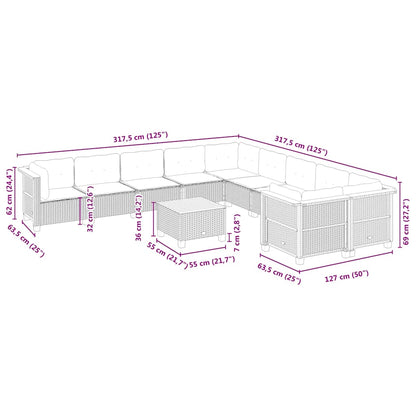 11-tlg. Garten-Sofagarnitur mit Kissen Beige Poly Rattan