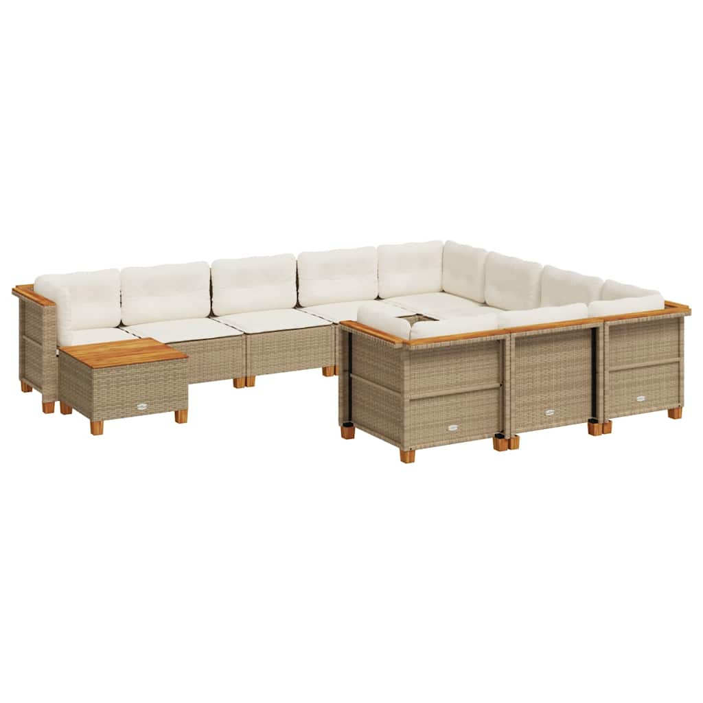 11-tlg. Garten-Sofagarnitur mit Kissen Beige Poly Rattan