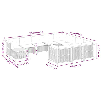 11-tlg. Garten-Sofagarnitur mit Kissen Beige Poly Rattan