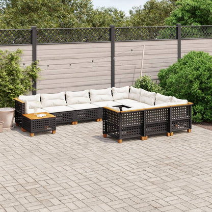 11-tlg. Garten-Sofagarnitur mit Kissen Schwarz Poly Rattan