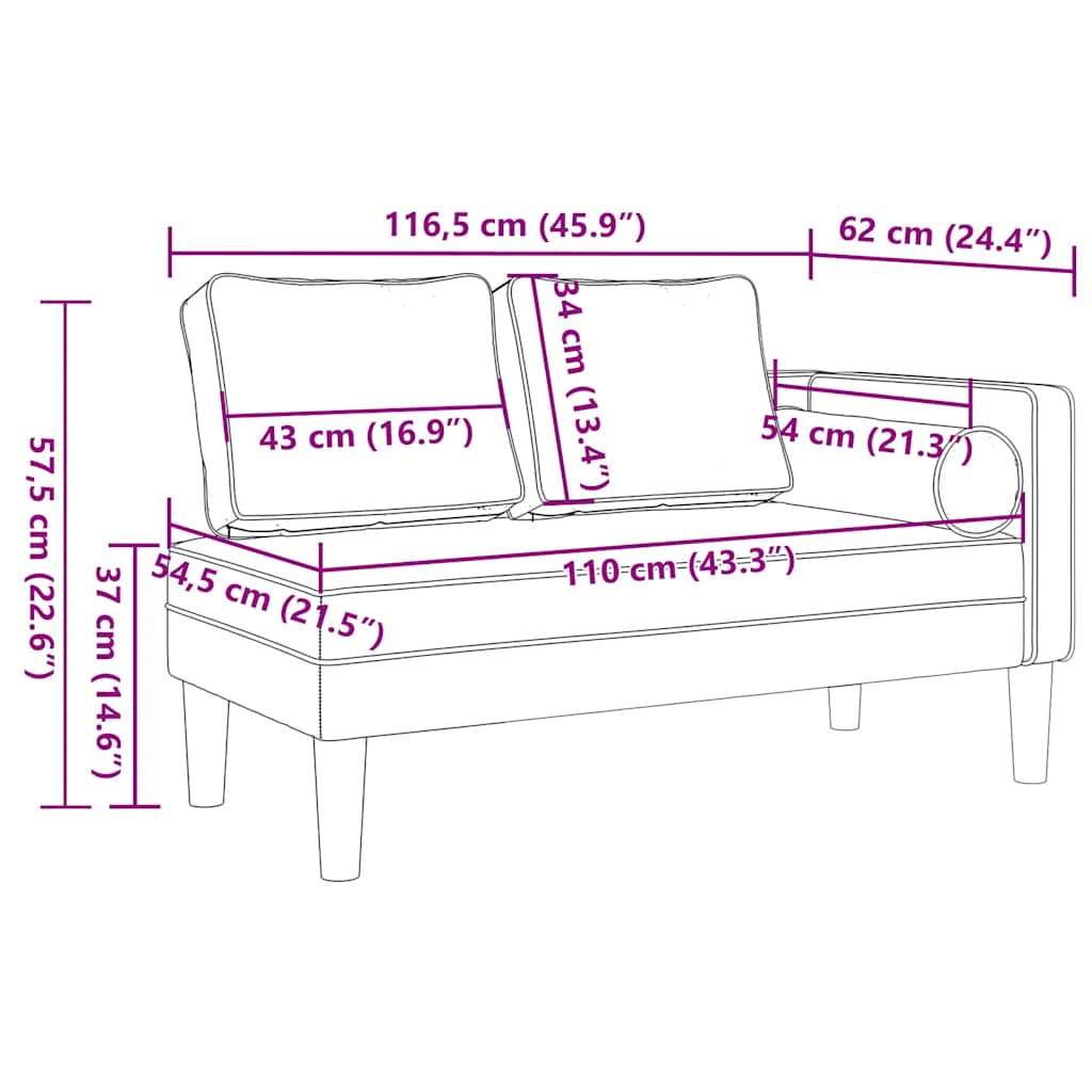 Chaiselongue mit Kissen Blau Samt