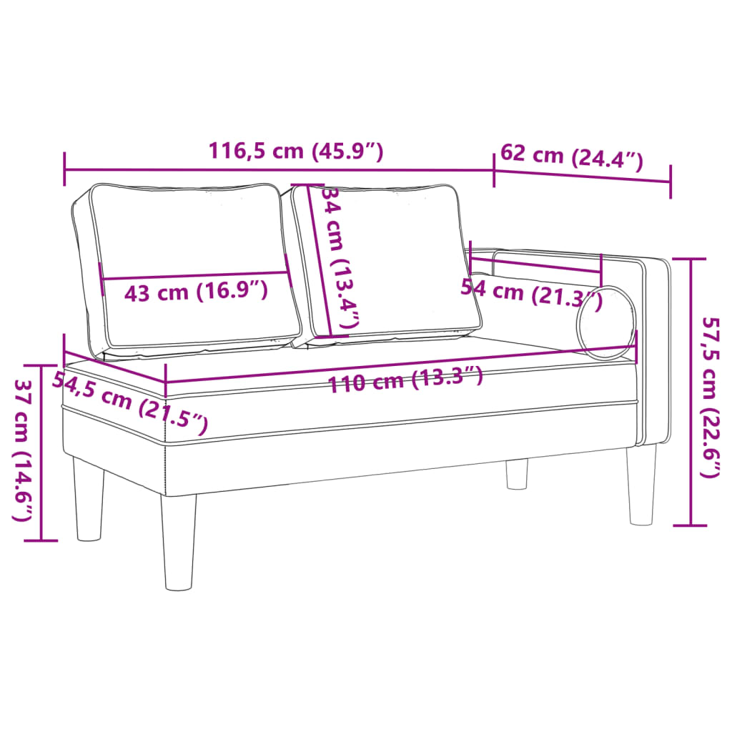 Chaiselongue mit Kissen Dunkelgrau Stoff