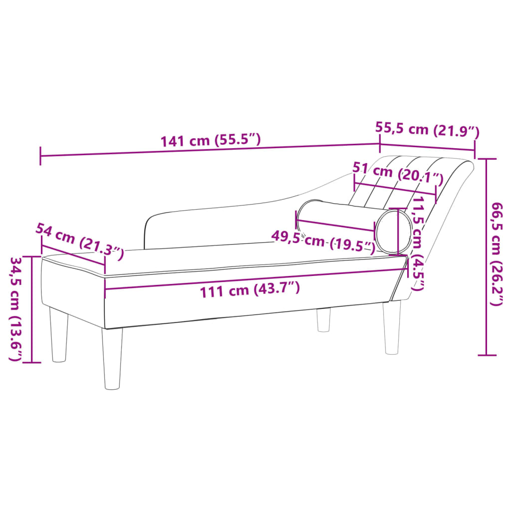 Chaiselongue mit Kissen Blau Samt