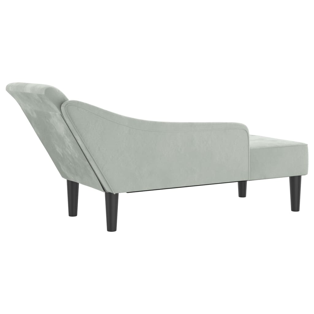 Chaiselongue mit Kissen Hellgrau Samt