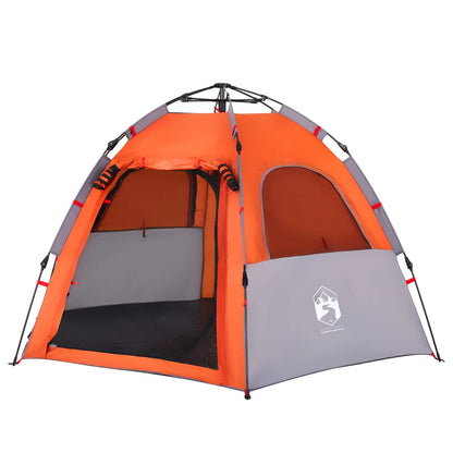 Campingzelt 4 Personen Grau und Orange Quick Release