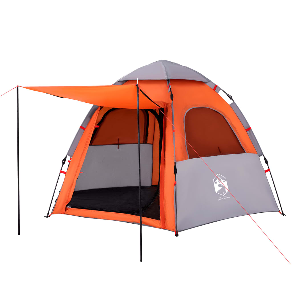 Campingzelt 4 Personen Grau und Orange Quick Release