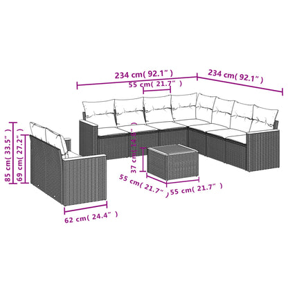 10-tlg. Garten-Sofagarnitur mit Kissen Schwarz Poly Rattan