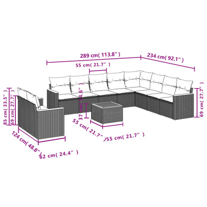 11-tlg. Garten-Sofagarnitur mit Kissen Beige Poly Rattan