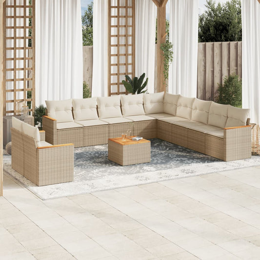 12-tlg. Garten-Sofagarnitur mit Kissen Beige Poly Rattan