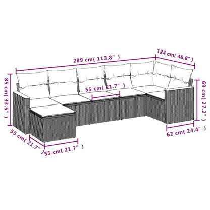 7-tlg. Garten-Sofagarnitur mit Kissen Beige Poly Rattan